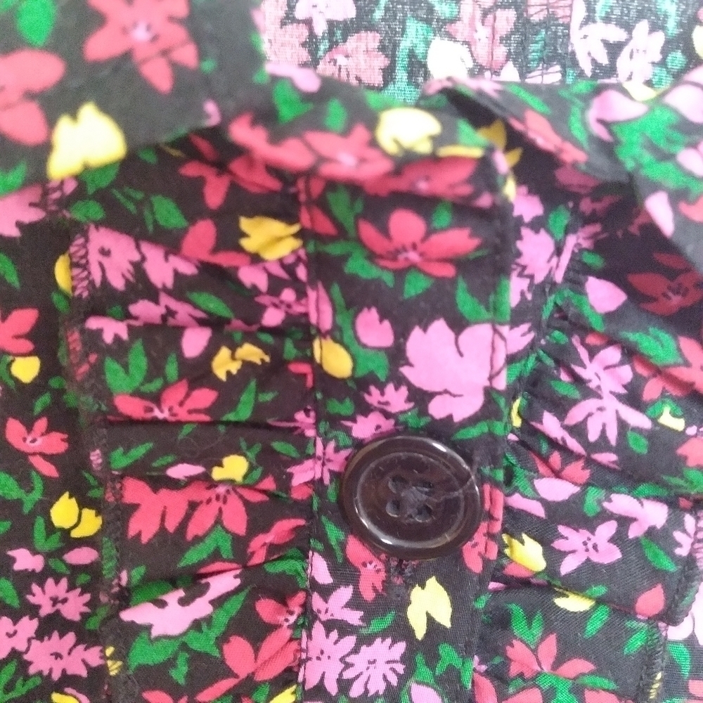 LOFT Black and Pink Floral Cotton Midi Shirt Dress Size 6 Petite - Picture 5 of 12